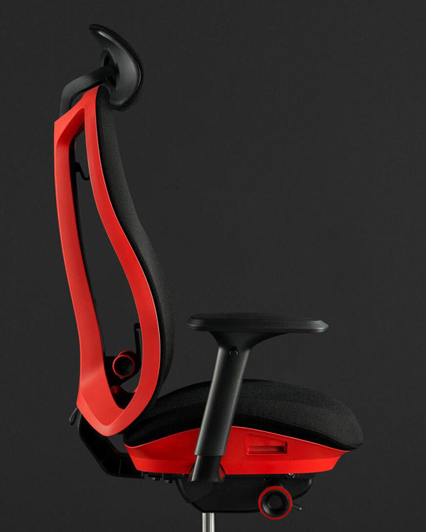 Side view of a Herman Miller Vantum Gaming Chair in Flare red